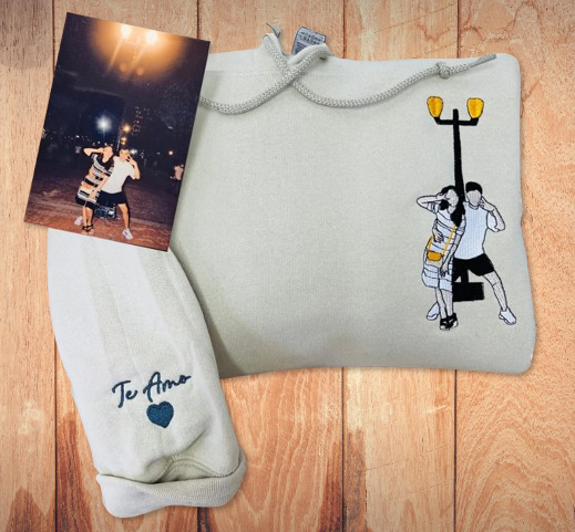 Custom Embroidered Portrait Sweatshirt - Personalized Hoodie with Dad's Photo - Christmas/Father’s Day Gift