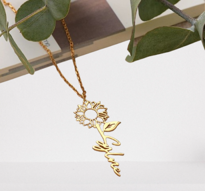 Custom Silver Sunflower Necklace - Personalized Name Pendant Jewelry - Hypoallergenic Floral Gift for Mom
