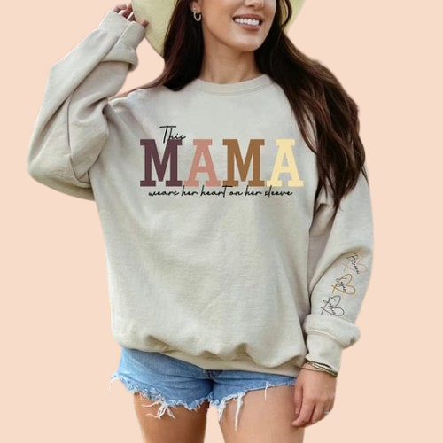 Custom 'MAMA' Heart Sweatshirt - Personalized Gift for Mom, Perfect for Mother's Day & Beyond"