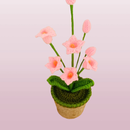 Handcrafted Crochet Lily Pot - Whimsical Pink Floral Arrangement