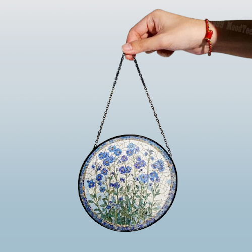 Floral Stained Glass Suncatcher - Forget-Me-Not Inspired Hanging Ornament