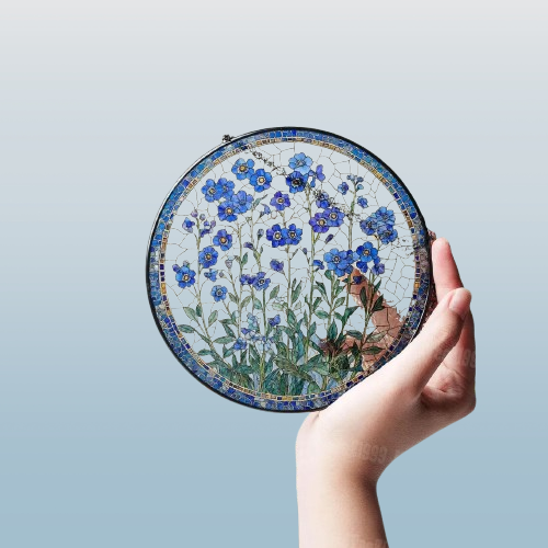 Floral Stained Glass Suncatcher - Forget-Me-Not Inspired Hanging Ornament