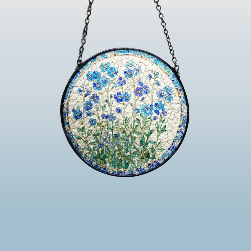 Floral Stained Glass Suncatcher - Forget-Me-Not Inspired Hanging Ornament