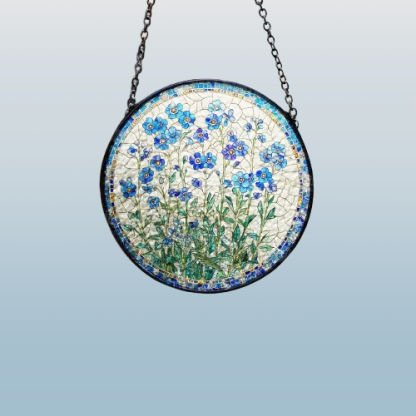 Floral Stained Glass Suncatcher - Forget-Me-Not Inspired Hanging Ornament