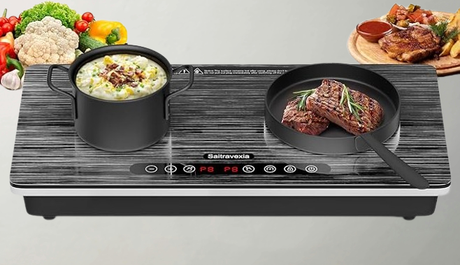 Double Induction Cooktop - 1800W, 2 Burners with Power Boost, Child Lock, 8 Power Levels & Timer | 110V Touch Control Electric Stovetop"