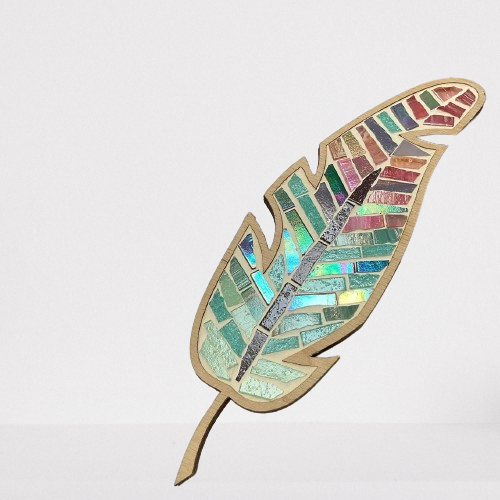 DIY Feather Wall Art Kit - Boho-Inspired Mosaic Craft with Pink, Green & Turquoise Feathers