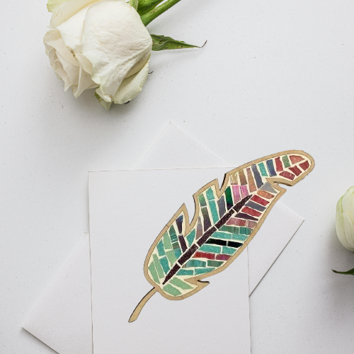 DIY Feather Wall Art Kit - Boho-Inspired Mosaic Craft with Pink, Green & Turquoise Feathers