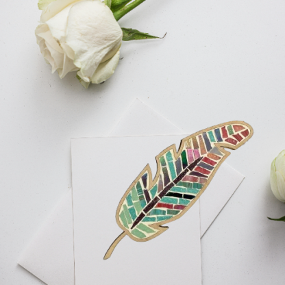 DIY Feather Wall Art Kit - Boho-Inspired Mosaic Craft with Pink, Green & Turquoise Feathers