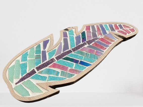 DIY Feather Wall Art Kit - Boho-Inspired Mosaic Craft with Pink, Green & Turquoise Feathers
