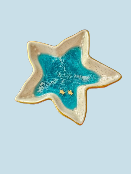 Ocean Wave Jewelry Dish – Glowing Starfish & Turtle Resin Trinket Holder