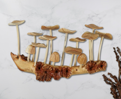 Handmade Wooden Mushroom Wall Art - Rustic Hanging Sculpture & Home Decor - Unique Gift for Sister, Nature Lovers.