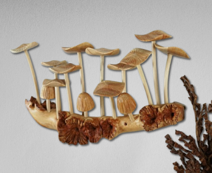 Handmade Wooden Mushroom Wall Art - Rustic Hanging Sculpture & Home Decor - Unique Gift for Sister, Nature Lovers.