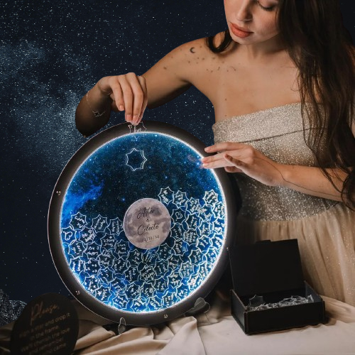 Starry Night Wedding Guest Book – Illuminated Moon & Stars Keepsake