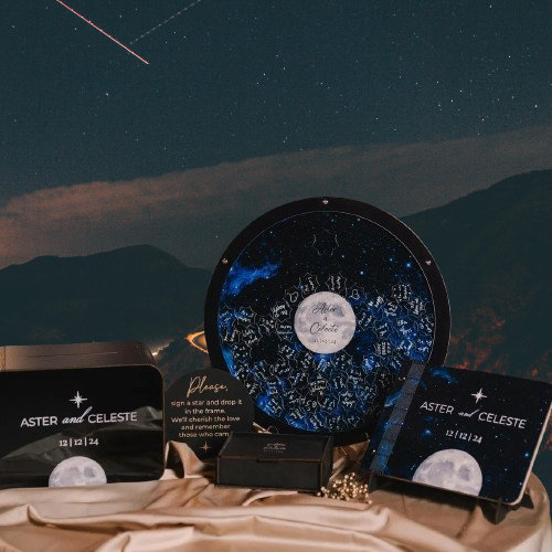Starry Night Wedding Guest Book – Illuminated Moon & Stars Keepsake