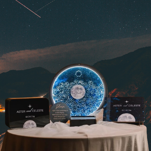 Starry Night Wedding Guest Book – Illuminated Moon & Stars Keepsake