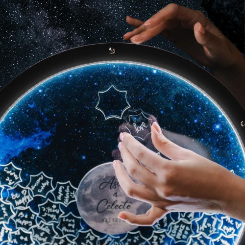 Starry Night Wedding Guest Book – Illuminated Moon & Stars Keepsake