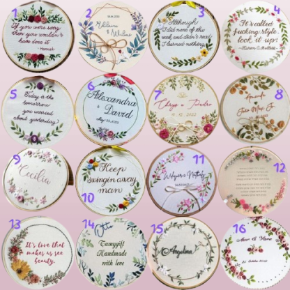 Custom Embroidered Photo Portrait - Handcrafted Wedding Gift, Anniversary Keepsake with Botanical Details