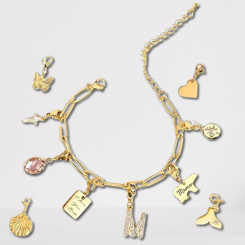 Custom Engraved Charm Bracelet for Women, Personalized Family Name Jewelry, Valentines Day Mother's Day Gift for Her, Handmade Birthday Anniversary Wedding Jewelry