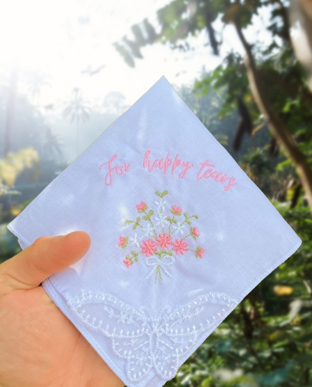 Custom Bridal Handkerchief with Flower Embroidery - Personalized Wedding Keepsake - Choose Thread Color