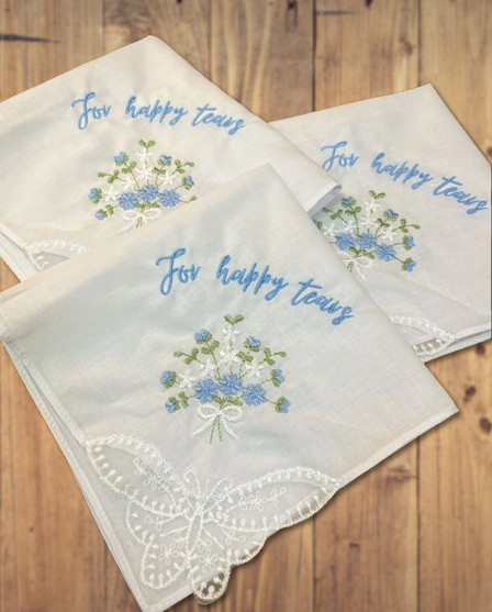 Custom Bridal Handkerchief with Flower Embroidery - Personalized Wedding Keepsake - Choose Thread Color