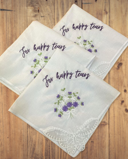Custom Bridal Handkerchief with Flower Embroidery - Personalized Wedding Keepsake - Choose Thread Color