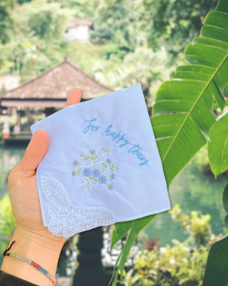 Custom Bridal Handkerchief with Flower Embroidery - Personalized Wedding Keepsake - Choose Thread Color