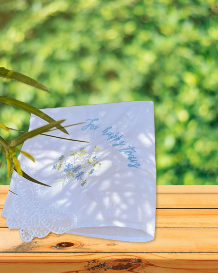 Custom Bridal Handkerchief with Flower Embroidery - Personalized Wedding Keepsake - Choose Thread Color