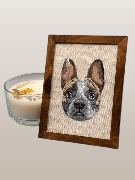 Handmade Pet Memorial Embroidery - Personalized Pet Portrait in Walnut Frame, Unique Home Decor Gift