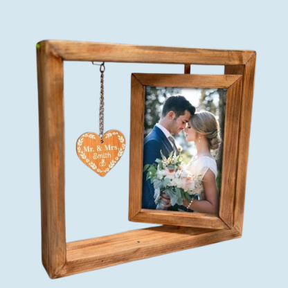 Heart-Shaped Rotating Photo Frame - Personalized Wooden Anniversary & Wedding Gift for Couples