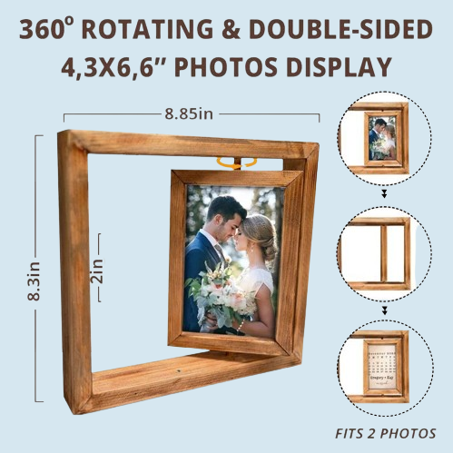 Heart-Shaped Rotating Photo Frame - Personalized Wooden Anniversary & Wedding Gift for Couples