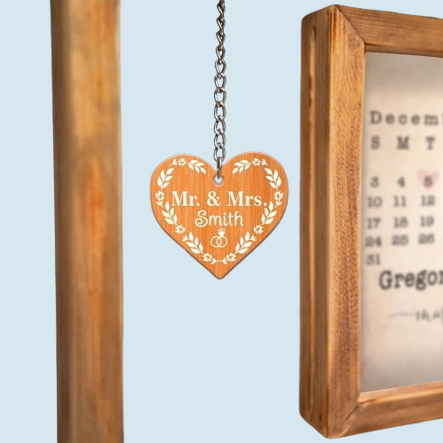 Heart-Shaped Rotating Photo Frame - Personalized Wooden Anniversary & Wedding Gift for Couples