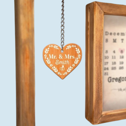 Heart-Shaped Rotating Photo Frame - Personalized Wooden Anniversary & Wedding Gift for Couples