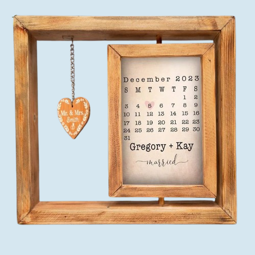 Heart-Shaped Rotating Photo Frame - Personalized Wooden Anniversary & Wedding Gift for Couples