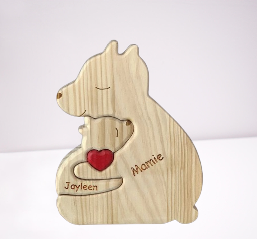 Custom Wooden Bear Family Puzzle - Personalized Mother's Day Gift for Single Parent Homes - Hand-Carved Animal Decor