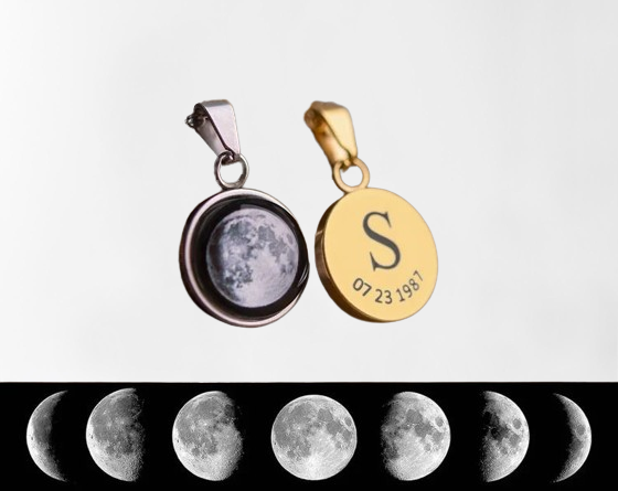 Moon Phase Initial Necklace - Custom Birth Date Jewelry for 16th/30th Milestone Gifts