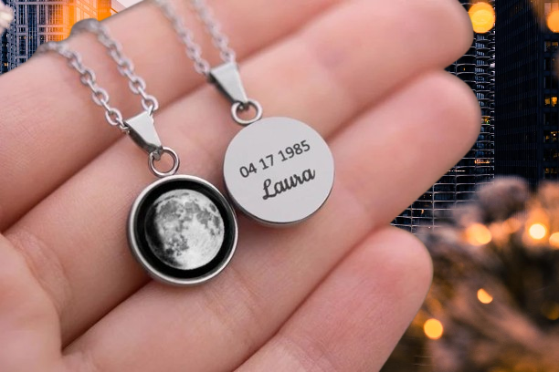 Moon Phase Initial Necklace - Custom Birth Date Jewelry for 16th/30th Milestone Gifts
