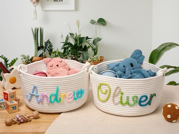 Easter Baby Shower Basket - Custom Cotton Rope Gift for Newborns & Celebrations