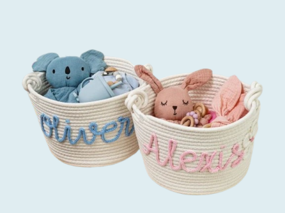 Easter Baby Shower Basket - Custom Cotton Rope Gift for Newborns & Celebrations