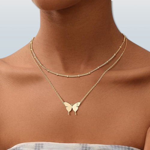 Personalized Name Necklace - Butterfly Pendant Initial Jewelry for Women, Minimalist Dainty Everyday Chain Gift