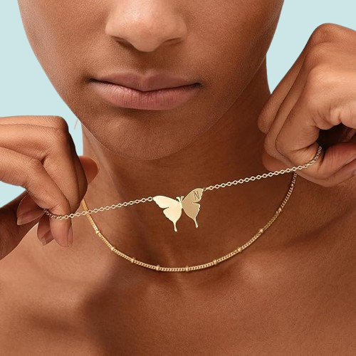 Personalized Name Necklace - Butterfly Pendant Initial Jewelry for Women, Minimalist Dainty Everyday Chain Gift