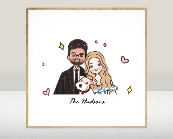 Custom Couple Portrait Photo Frame - Cute Cartoon Anime Caricature - Personalized Anniversary/Wedding/Father's Day/Mother's Day Gift