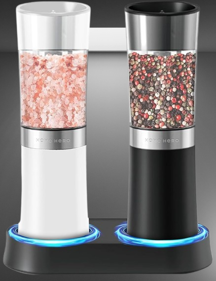 USB Rechargeable Electric Salt & Pepper Grinder Set - Adjustable Coarseness, LED Light & One-Hand Operation | 2-Pack Gravity Spice Mill