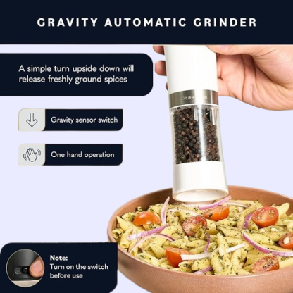 USB Rechargeable Electric Salt & Pepper Grinder Set - Adjustable Coarseness, LED Light & One-Hand Operation | 2-Pack Gravity Spice Mill