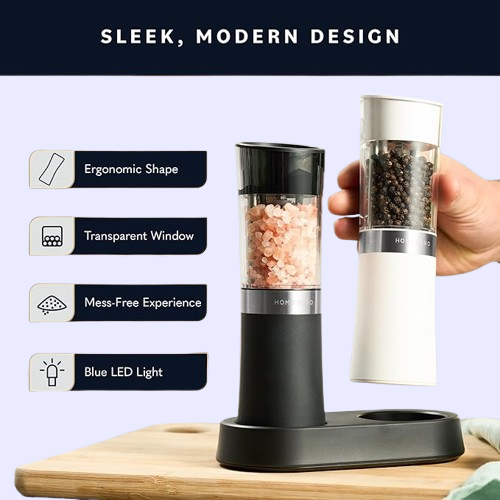USB Rechargeable Electric Salt & Pepper Grinder Set - Adjustable Coarseness, LED Light & One-Hand Operation | 2-Pack Gravity Spice Mill