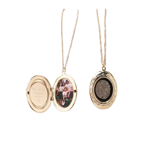 Engraved Thumbprint Photo Locket – Custom Memorial Gift for Christmas & Special Occasions