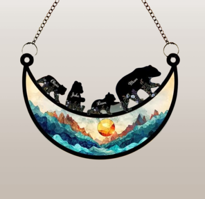 Custom Mama & Cubs Suncatcher – Handmade Bear Family Window Hanging for Mom