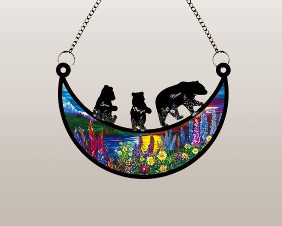 Custom Mama & Cubs Suncatcher – Handmade Bear Family Window Hanging for Mom