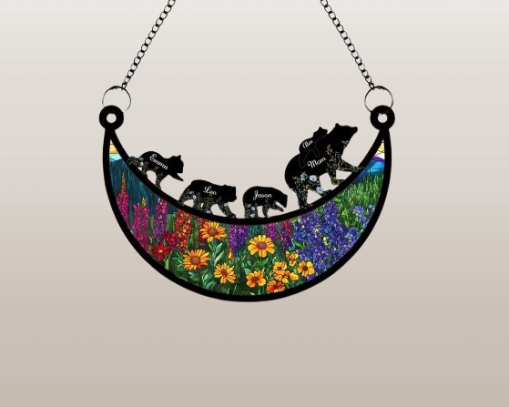 Custom Mama & Cubs Suncatcher – Handmade Bear Family Window Hanging for Mom