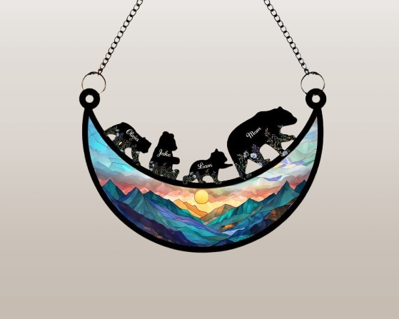 Custom Mama & Cubs Suncatcher – Handmade Bear Family Window Hanging for Mom