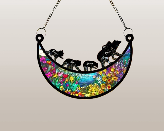 Custom Mama & Cubs Suncatcher – Handmade Bear Family Window Hanging for Mom